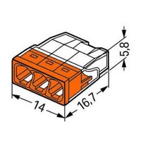 2273-203 WAGO 2273 Series 3 Conductor Push Wire Connector for cable up to 2.5mm2 24A Orange/Clear 100x Pieces