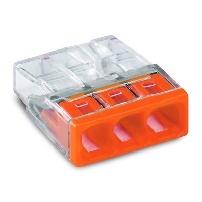 2273-203 WAGO 2273 Series 3 Conductor Push Wire Connector for cable up to 2.5mm2 24A Orange/Clear 100x Pieces