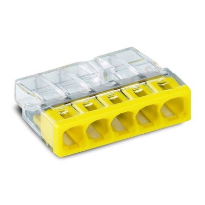 2273-205 WAGO 2273 Series 5 Conductor Push Wire Connector for cable up to 2.5mm2 24A Yellow/Clear 100x Pieces