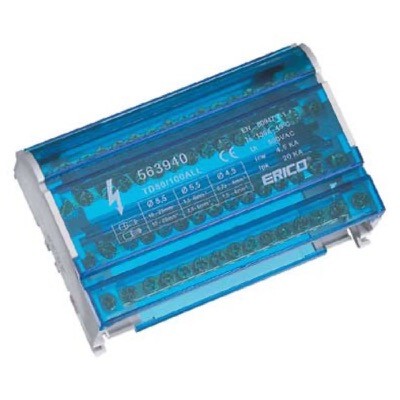 563940 nVent ERIFLEX TD-80-100ALL 4 Pole 100A Distribution Block Input Capacity 2 x 10 - 25mm2 13 outgoing connections per pole