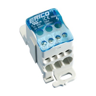 569010 nVent ERIFLEX UD-80A Single Pole 80A Distribution Block Input Capacity 6 - 16mm2 6 Outgoing connections