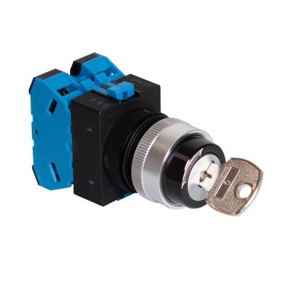 ASW33K20 IDEC TW 3 Position Key Switch with 2 x N/O Contacts I-O-II Spring Return Left &amp; Right to Centre Key Removable in Centre Position