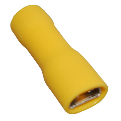 DVFP05-6.3F Fully Insulated Yellow Female Push-on Crimp 6.3 x 0.8mm for 4-6mm Cable