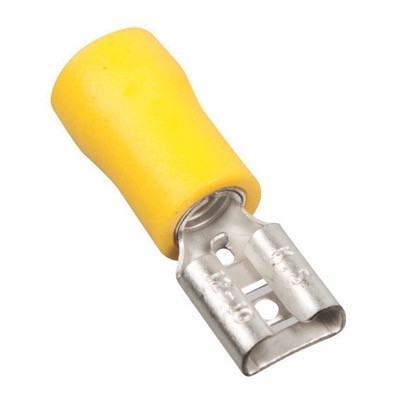 DVP05-6.3F Insulated Yellow Female Push-on Crimp 6.3 0.8mm for 4-6mm Cable