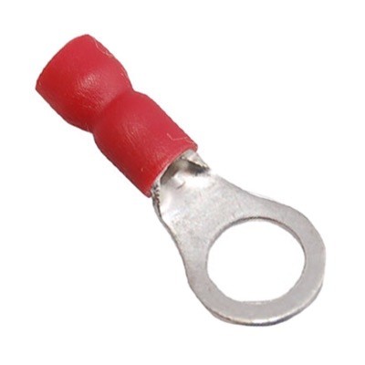DVR1-6 Insulated Red Ring Crimp with 6.4mm Hole for 0.5-1.5mm Cable