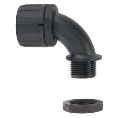 FPA13-M16-90B Flexicon FPA-90 Black 90 Degree Fitting for FPAS13 Conduit with 16mm Male Thread. Includes Locknut