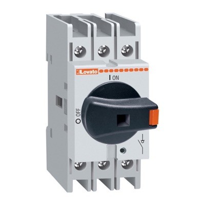 GA040A Lovato GA 3 Pole 40A Isolator for Base or DIN Rail Mounting Can also be used as an internal switch Black Handle