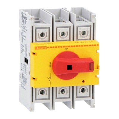 GA160ARY Lovato GA 3 Pole 160A Isolator for Base or DIN Rail Mounting Can also be used as an internal switch Red/Yellow Handle