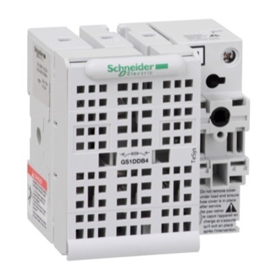 GS1DDB4 Schneider TeSys GS 32A 4 Pole Fuse Switch for Base Mounting Switch mechanism on right hand side
