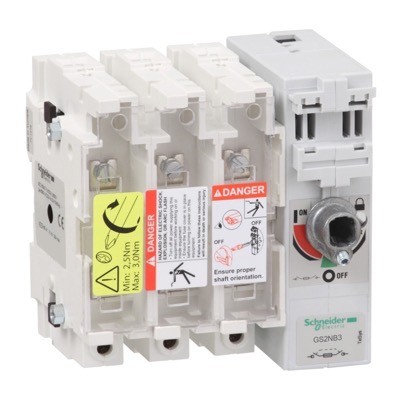 GS2NB3 Schneider TeSys GS 250A 3 Pole Switch Fuse for Base Mounting Switch mechanism on right hand side