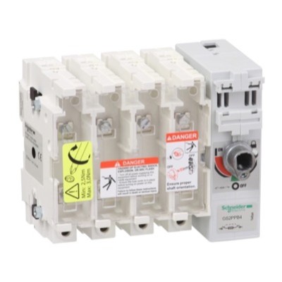 GS2PPB4 Schneider TeSys GS 315A 4 Pole Switch Fuse for Base Mounting Switch mechanism on right hand side