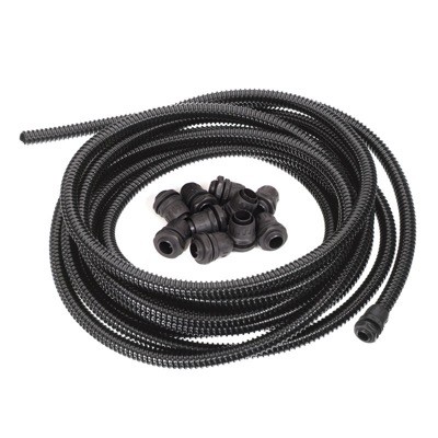 GSI25/KIT Bocchiotti GSI 10 Metres of 30.6mm OD/25mm ID Black Flexible Conduit with Rigid Spiral Core. Supplied with 10 Swivel Glands