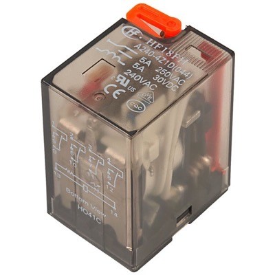HF18FHA2404Z1D Hongfa HF18 4 Pole 6A Relay 230VAC Coil 4 Change-Over Contacts Mechanical Latching Lever and LED Indication