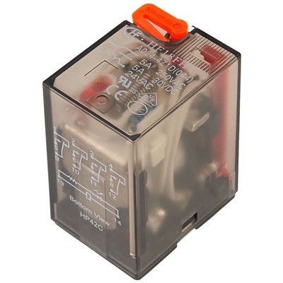 HF18FHA0244Z1D Hongfa HF18 4 Pole 6A Relay 24VAC Coil 4 Change-Over Contacts Mechanical Latching Lever and LED Indication