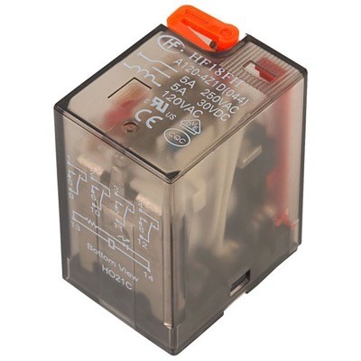 HF18FHA1204Z1D Hongfa HF18 4 Pole 6A Relay 110VAC Coil 4 Change-Over Contacts Mechanical Latching Lever and LED Indication
