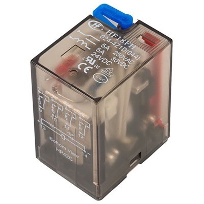 HF18FH0244Z1D Hongfa HF18 4 Pole 6A Relay 24VDC Coil 4 Change-Over Contacts Mechanical Latching Lever and LED Indication