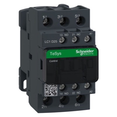 LC1D25B7 Schneider TeSys D Contactor 3 Pole 25A AC3 11kW 1 x N/C Auxiliary &amp; 1 x N/O Auxiliary 24VAC Coil