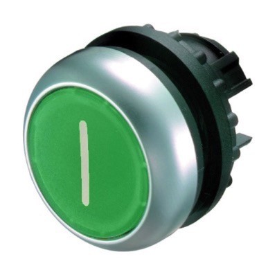 M22-DL-G-X1 Eaton RMQ-Titan Illuminated Green Flush Pushbutton Actuator with &#039;I&#039; symbol 22.5mm Spring Return 
