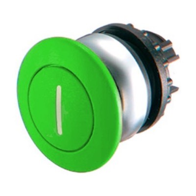 M22-DP-G-X1 Eaton RMQ-Titan Green 36.5mm Mushroom Head Pushbutton Actuator marked &#039;I&#039; 22.5mm Spring Return
