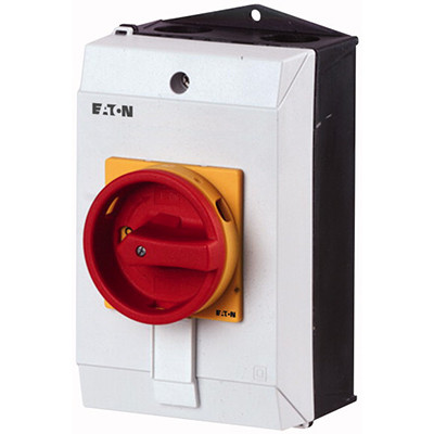 T3-1-102/I2H/SVB Eaton T3 32A 15kW 2 Pole Enclosed Isolator IP65 Plastic Enclosure with Red/Yellow Handle 180H x 100W x 135mmD