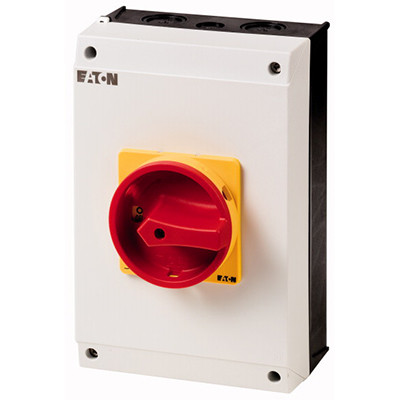 P3-63/I4/SVB Eaton P3 63A 30kW 3 Pole Enclosed Isolator IP65 Plastic Enclosure with Red/Yellow Handle 240H x 160W x 139mmD