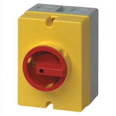 PE694040 IMO PE69 40A 4 Pole Enclosed Isolator IP66 Plastic Enclosure with Red/Yellow Handle