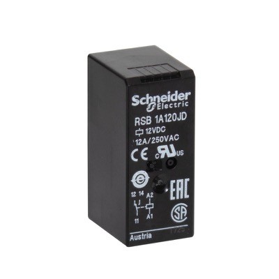 RSB1A120JD Schneider Zelio RSB 1 Single Pole Relay 12A 12VDC with 1 x Change-Over Contact