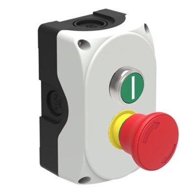 S2P1091 Lovato S2P Platinum Enclosure with Green Pushbutton &#039;I&#039; 1 x N/O &amp; Red 40mm Twist to Release Emergency Stop 1 x N/C 