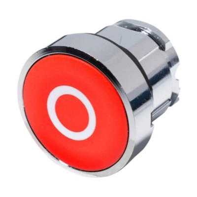 ZB4BA432 Schneider Harmony XB4 Red Flush Pushbutton Actuator with &#039;O&#039; symbol 22.5mm Spring Return Chrome Bezel