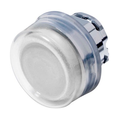 ZB4BP1 Schneider Harmony XB4 White Extended Pushbutton Actuator with Clear Boot 22.5mm Spring Return Chrome Bezel