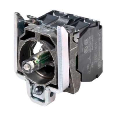 ZB4BW0B31 Schneider Harmony XB4 White Light Block with Fixing Collar &amp; 2 x N/O Contact Integral 24V AC/DC LED