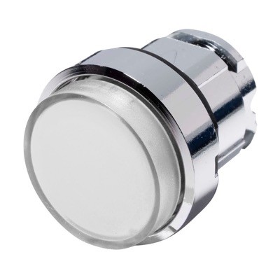 ZB4BW113 Schneider Harmony XB4 White Extended Illuminated Pushbutton Actuator for use with Integral LED 22.5mm Spring Return Chrome Bezel