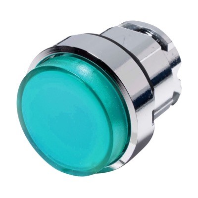 ZB4BW133 Schneider Harmony XB4 Green Extended Illuminated Pushbutton Actuator for use with Integral LED 22.5mm Spring Return Chrome Bezel