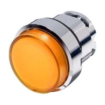 ZB4BW153 Schneider Harmony XB4 Yellow Extended Illuminated Pushbutton Actuator for use with Integral LED 22.5mm Spring Return Chrome Bezel