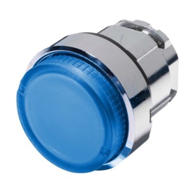 ZB4BW16 Schneider Harmony XB4 Blue Extended Illuminated Pushbutton Actuator for use with Integral LED 22.5mm Spring Return Chrome Bezel