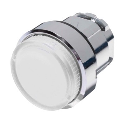 ZB4BW11 Schneider Harmony XB4 White Extended Illuminated Pushbutton Actuator for use with Integral LED 22.5mm Spring Return Chrome Bezel