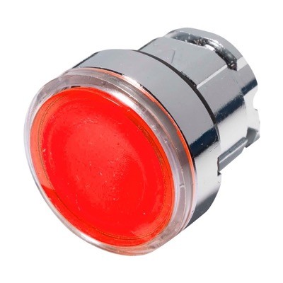 ZB4BW343 Schneider Harmony XB4 Red Flush Illuminated Pushbutton Actuator for use with Integral LED 22.5mm Spring Return Chrome Bezel