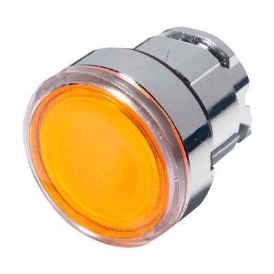 ZB4BW35 Schneider Harmony XB4 Yellow Flush Illuminated Pushbutton Actuator for use with BA9s lamp 22.5mm Spring Return Chrome Bezel