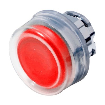 ZB4BW543 Schneider Harmony XB4 Red Flush Illuminated Pushbutton Actuator with Clear Boot for use with Integral LED Spring Return