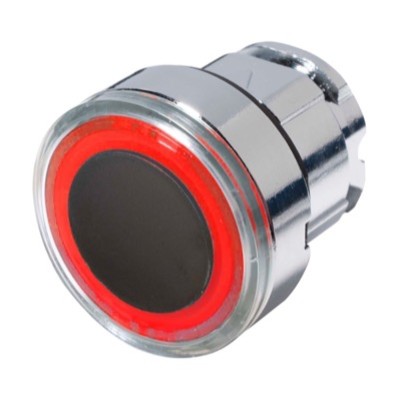 ZB4BW943 Schneider Harmony XB4 Red Flush Illuminated Ring Pushbutton Actuator for use with Integral LED 22.5mm Spring Return Chrome Bezel