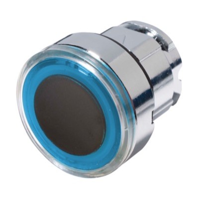 ZB4BW963 Schneider Harmony XB4 Blue Flush Illuminated Ring Pushbutton Actuator for use with Integral LED 22.5mm Spring Return Chrome Bezel