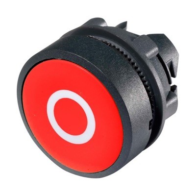 ZB5AA432 Schneider Harmony XB5 Red Pushbutton Actuator with &#039;O&#039; symbol 22.5mm Spring Return Dark Grey Plastic Bezel