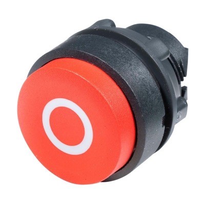 ZB5AL432 Schneider Harmony XB5 Red Extended Pushbutton Actuator with &#039;O&#039; symbol 22.5mm Spring Return Dark Grey Plastic Bezel