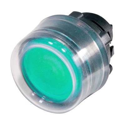 ZB5AW533 Schneider Harmony XB5 Green Flush Illuminated Pushbutton Actuator with Clear Boot for Integral LED Spring Return
