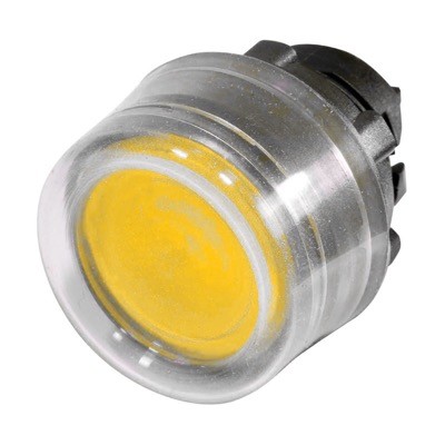 ZB5AW553 Schneider Harmony XB5 Yellow Flush Illuminated Pushbutton Actuator with Clear Boot for Integral LED Spring Return