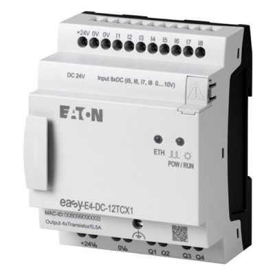 EASY-E4-DC-12TCX1 Eaton easyE4 Relay 24VDC 8 Digital Input 4 Transistor Output No Display or Keypad