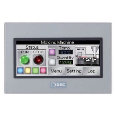 FT1A-C12RA-B IDEC FT1A Touch HMI &amp; PLC 3.8&quot; TFT Screen 65K Colours Sink Input 12 I/O (8 In 4 Out) Relay Output 24VDC Dark Bezel