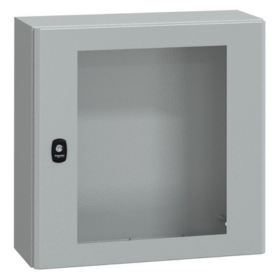 NSYS3D5520T Schneider Electric PanelSeT S3D Mild Steel 500H x 500W x 200mmD Wall Mounting Enclosure IP66 Glazed Door