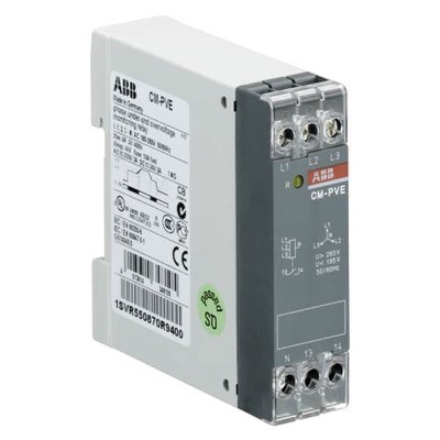 1SVR550870R9400 ABB CM-PVE Three Phase Monitoring Relay Phase Failure, Over- and Under Voltage 3 x 320 - 460VAC, 185 - 265VAC