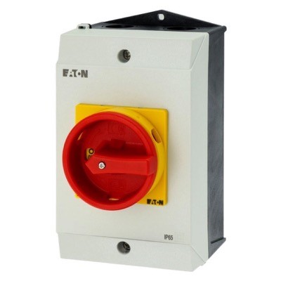 T3-4-15682/I2/SVB Eaton T3 32A 15kW 6 Pole Enclosed Isolator IP65 Plastic Enclosure with Red/Yellow Handle 1 x N/O &amp; 1 x N/C Auxiliary